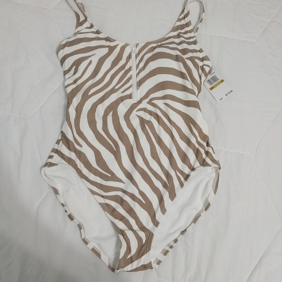 MICHAEL Michael Kors Other - NWT Michael Kors Sexy Zip Zebra Safari Tan White One Piece Swimsuit size 14